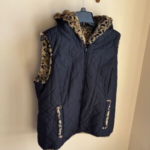 Kristen Blake Black Quilted/Leopard Reversible Vest